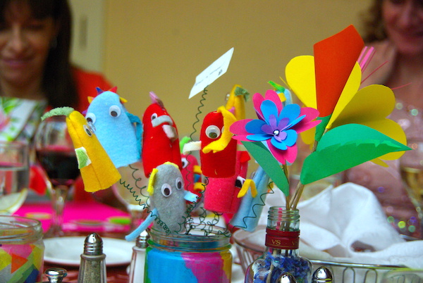 monster finger puppets and paper flowers
