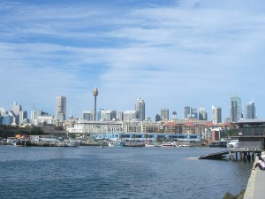 Sydney skyline _blue skies and clouds above the Sydney skyline_