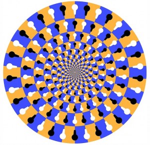 _optical illusion of several rings of color that appear to move when you look at them_